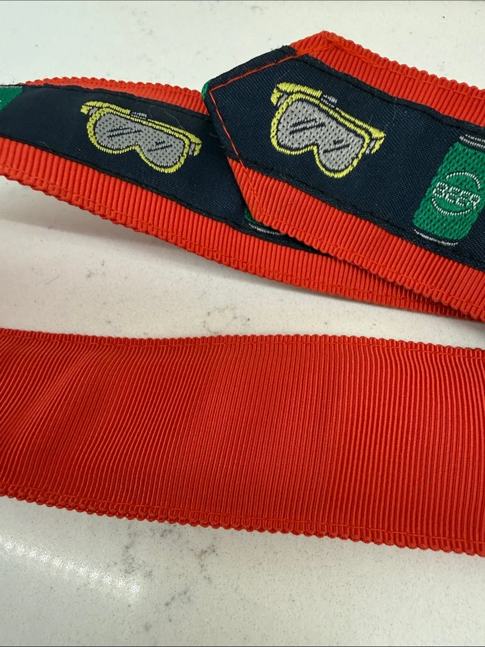 CK Bradley Red Belt with Navy Patterned preppy Trim sz l